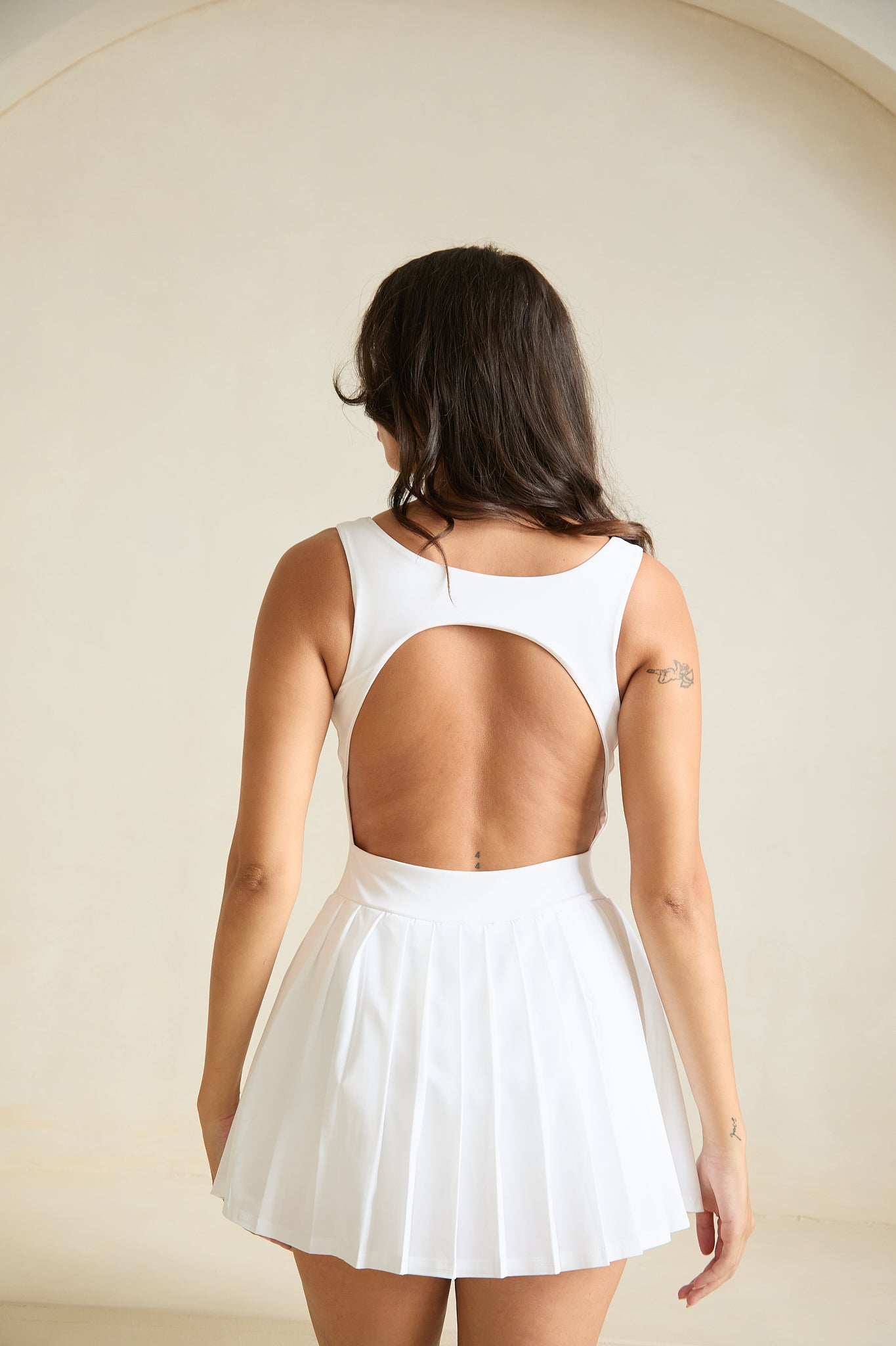 Pleated Drop V Waist Mini Dress - White