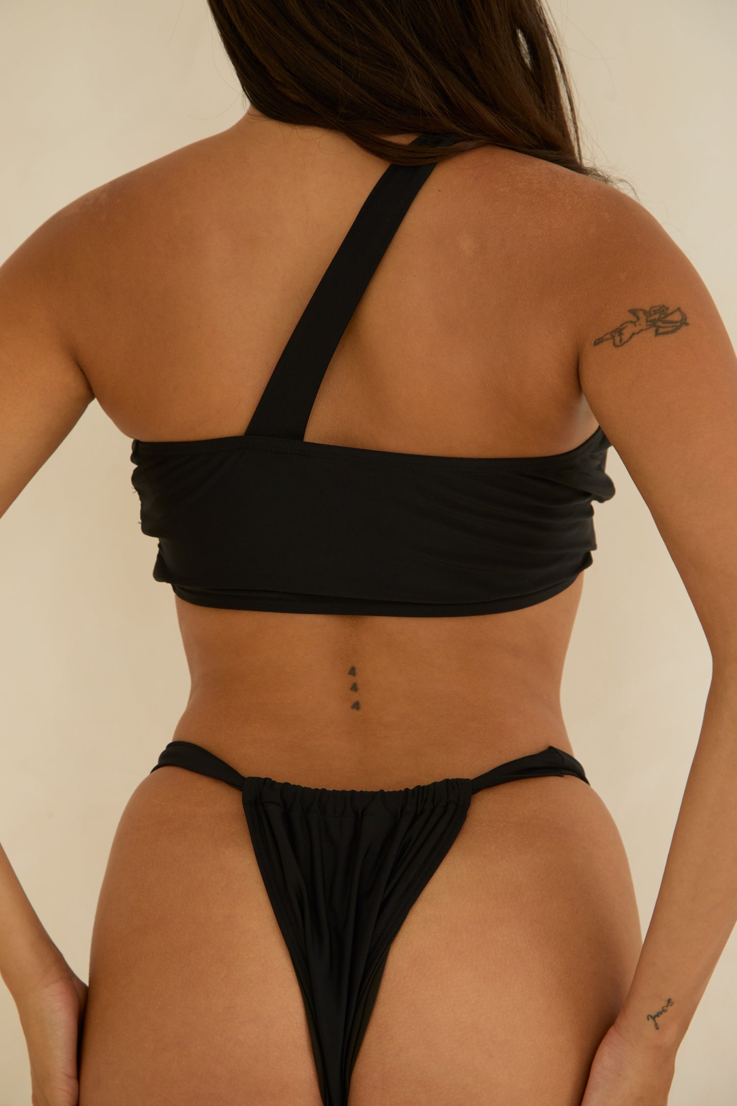 Ruched Bandeau Black Bikini Set